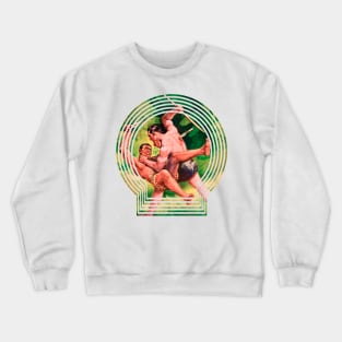 two muscular men fight with spears in the jungle retro comic book Crewneck Sweatshirt